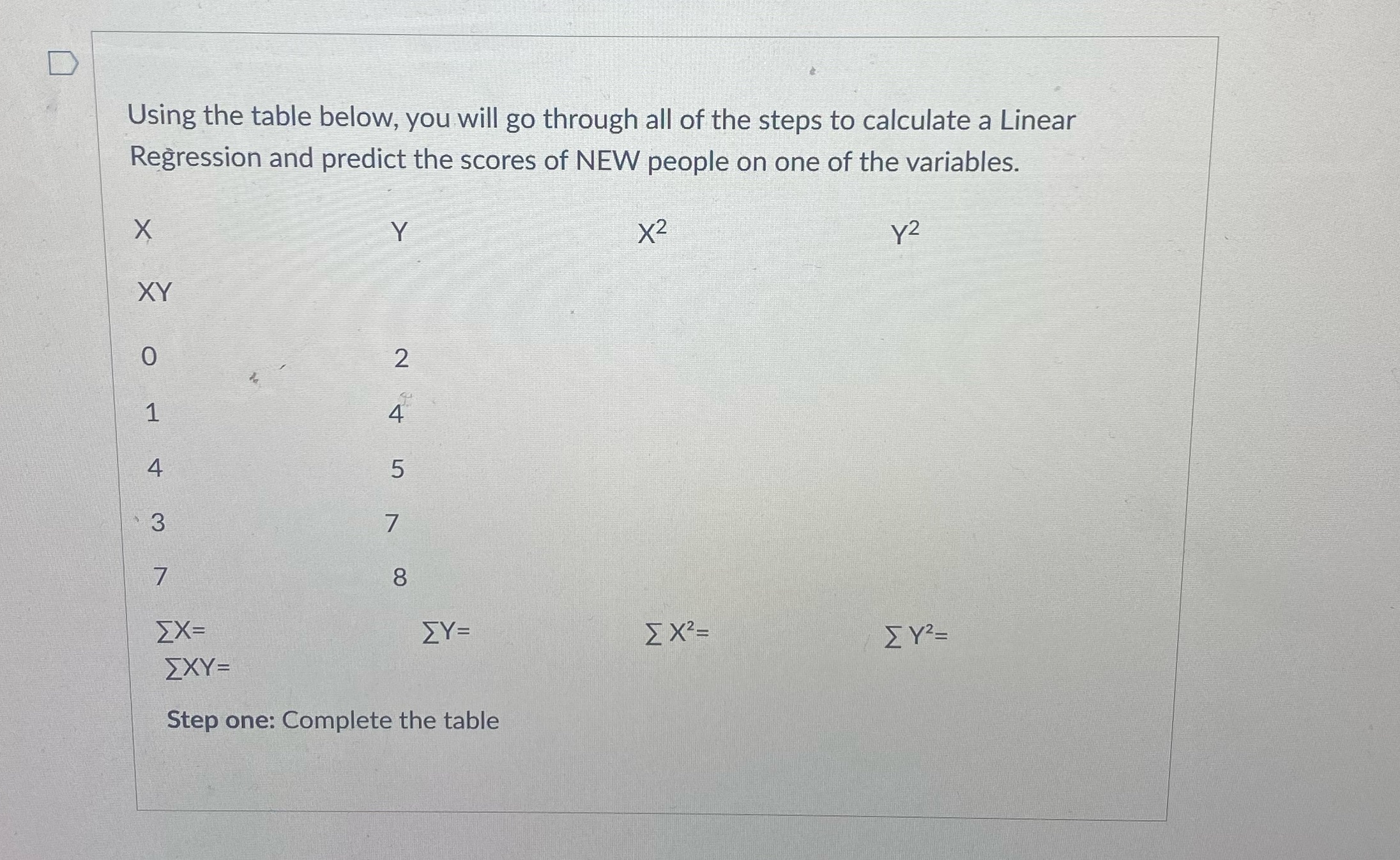 Using the table below, you will go through all of the steps