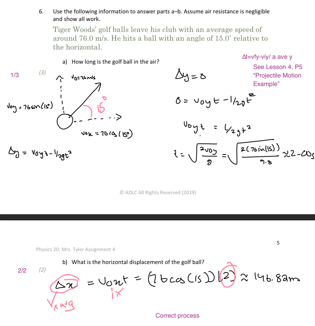 initial velocity of 25.0 m/s. a) Determine the horizontal component of the