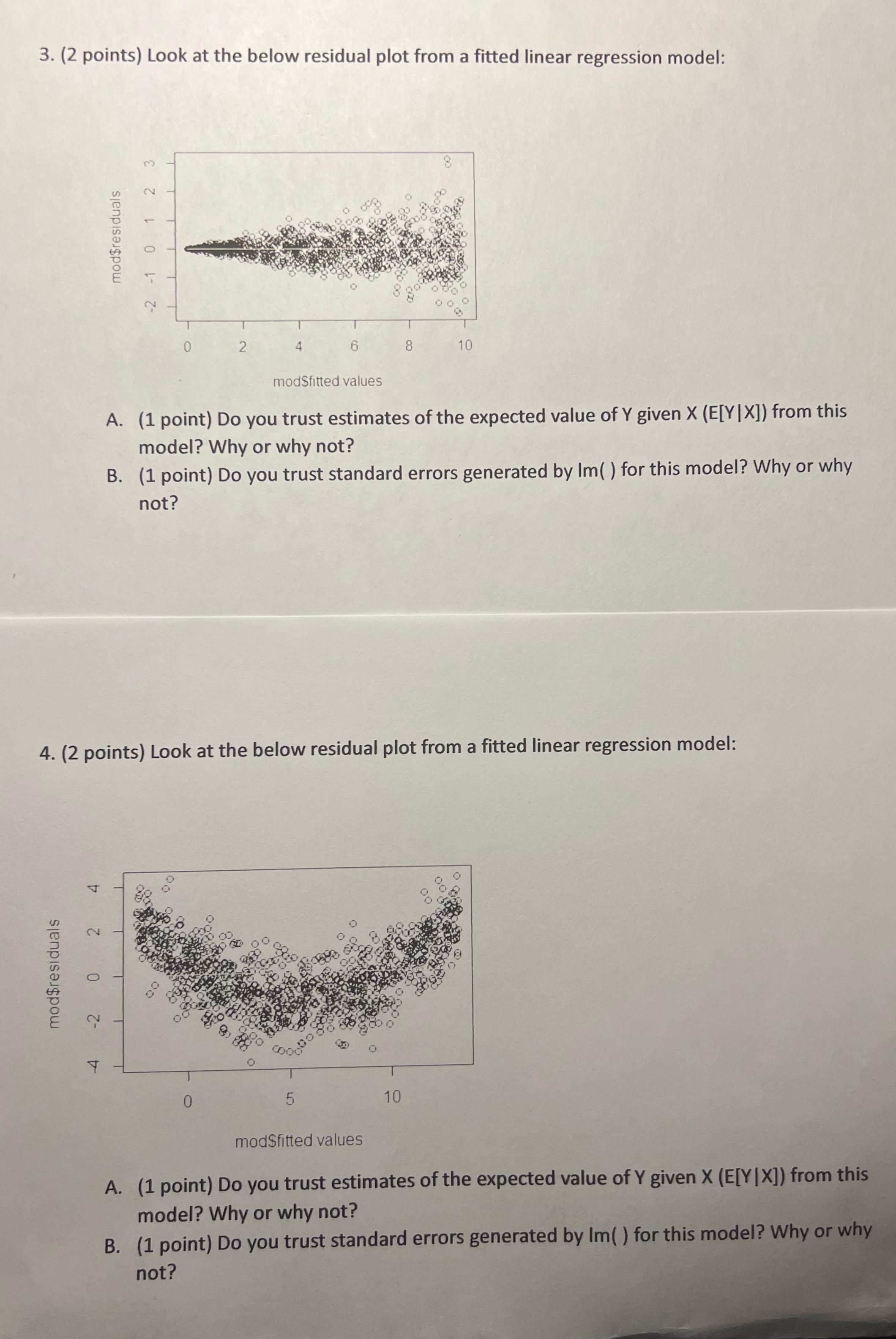 3. (2 points) Look at the below residual plot from a fitted