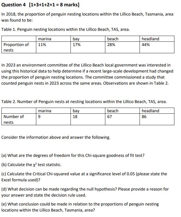 Question 4 [1+3+1+2+1 = 8 marks] In 2018, the proportion of penguin