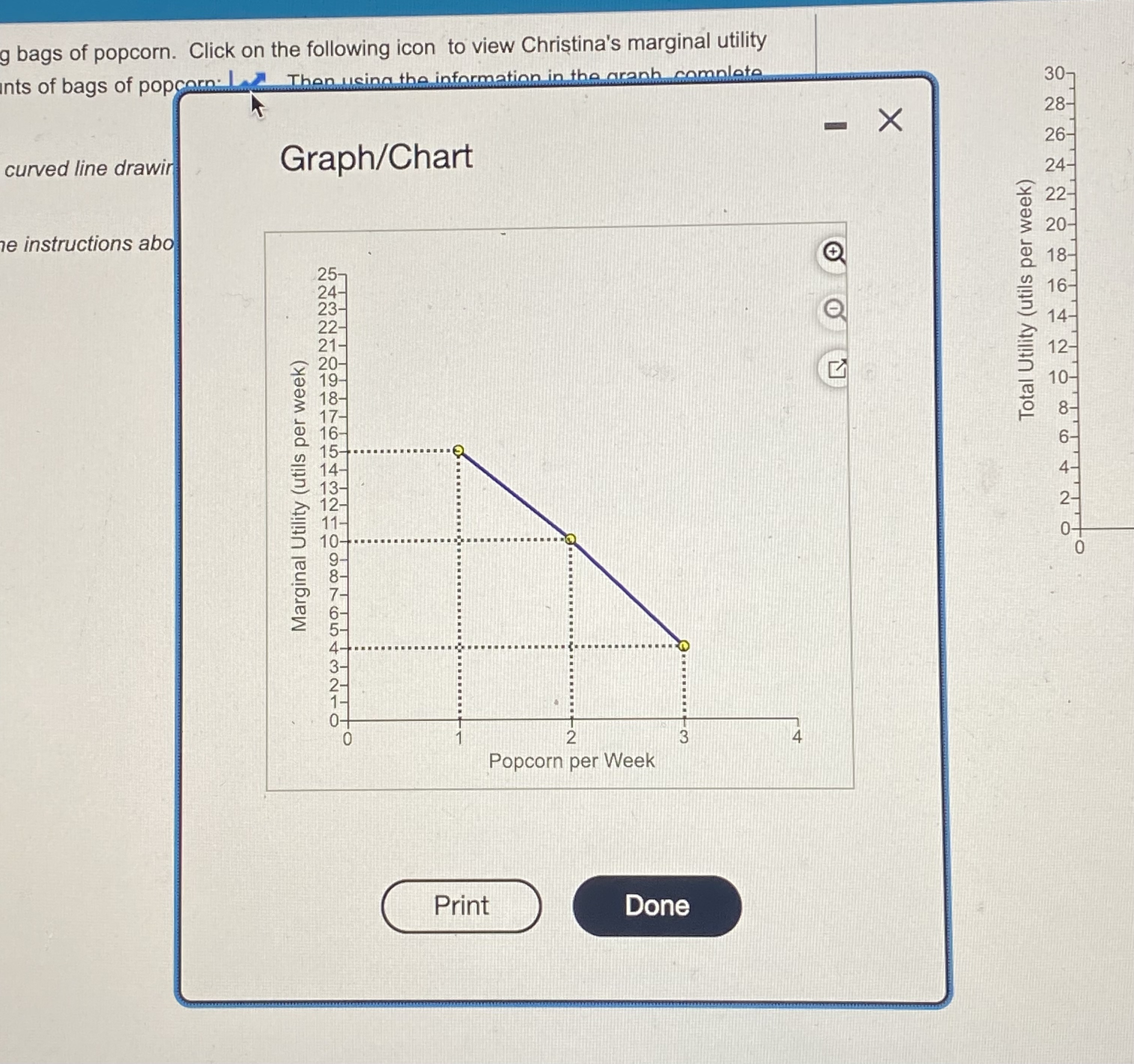 view Christina's marginal utility Then using the information in the graph, complete