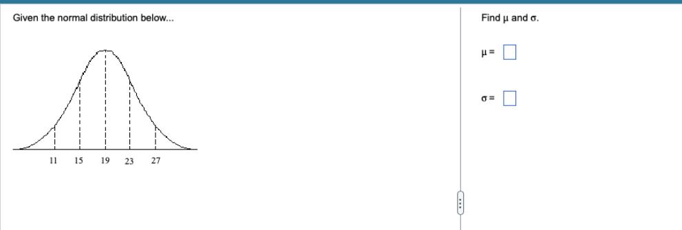 = Given the normal distribution below... Find and . 11 15 19