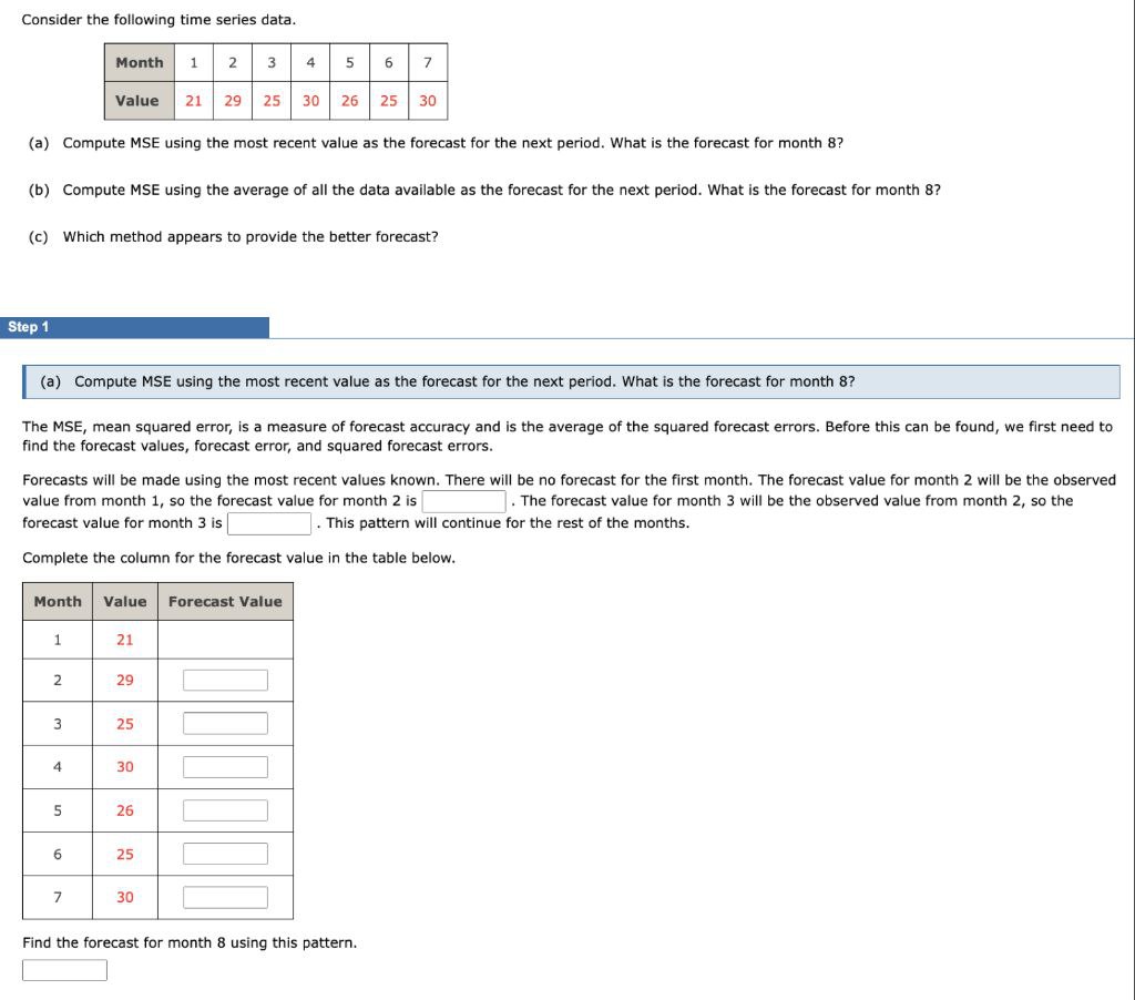 Consider the following time series data. Month 1 2 3 4 5
