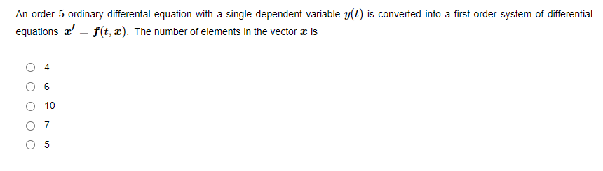 An order 5 ordinary differental equation with a single dependent variable y(t)