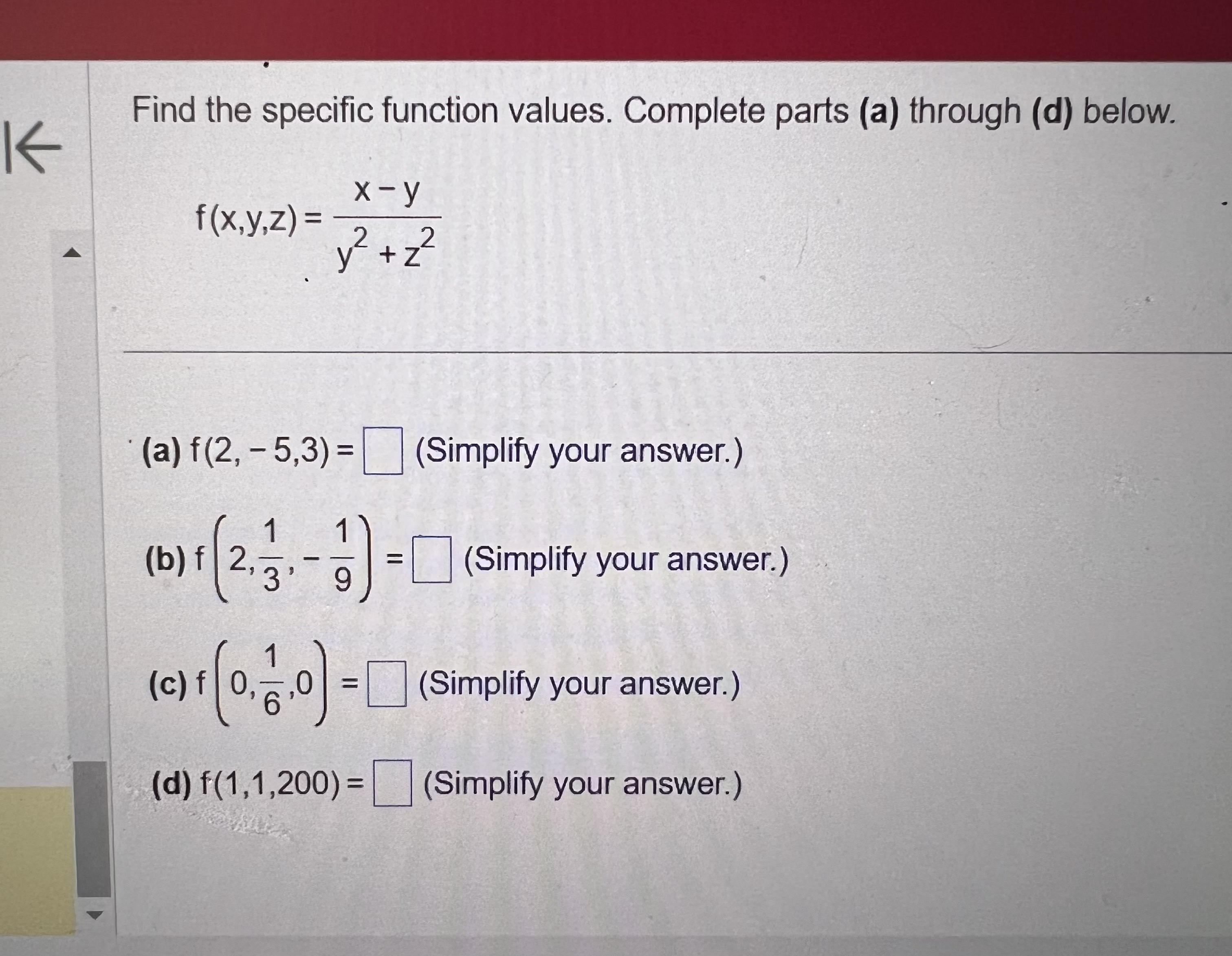 K Find the specific function values. Complete parts (a) through (d) below.