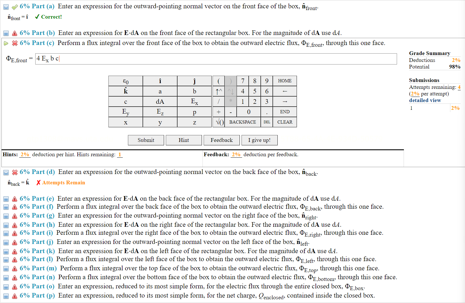 box is centered at the origin, and its edges are parallel to