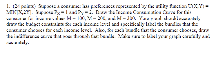 1. (24 points) Suppose a consumer has preferences represented by the utility
