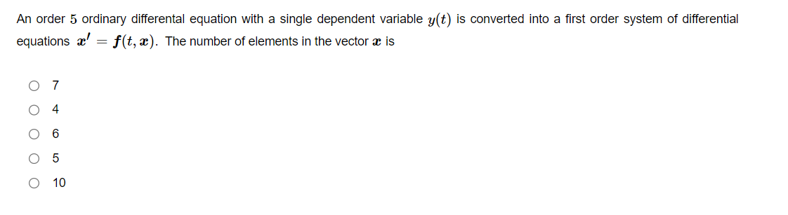An order 5 ordinary differental equation with a single dependent variable y(t)