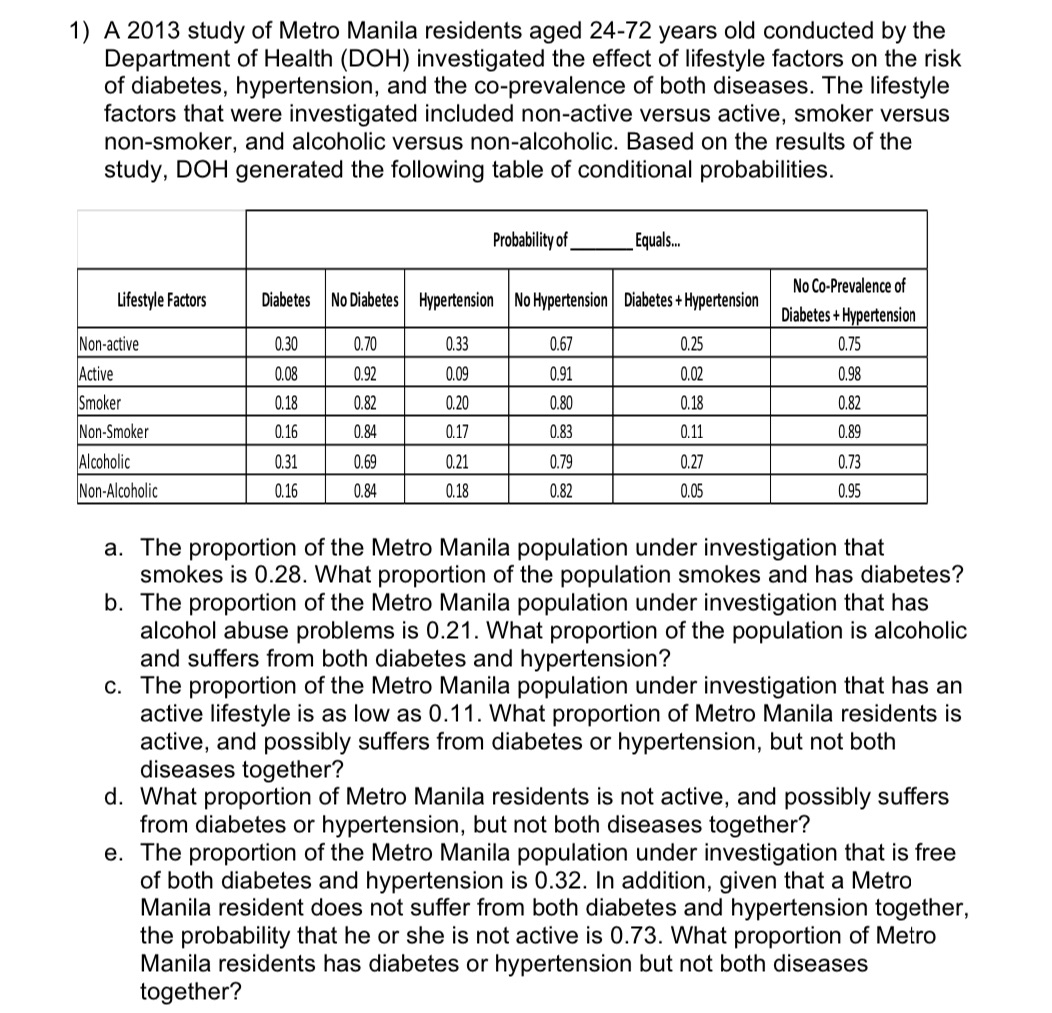 1) A 2013 study of Metro Manila residents aged 24-72 years old