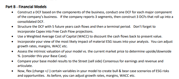 Part B - Financial Models Construct a DCF based on the components