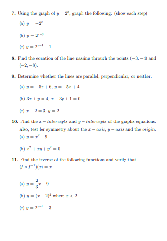 7. Using the graph of y = 2, graph the following: (show