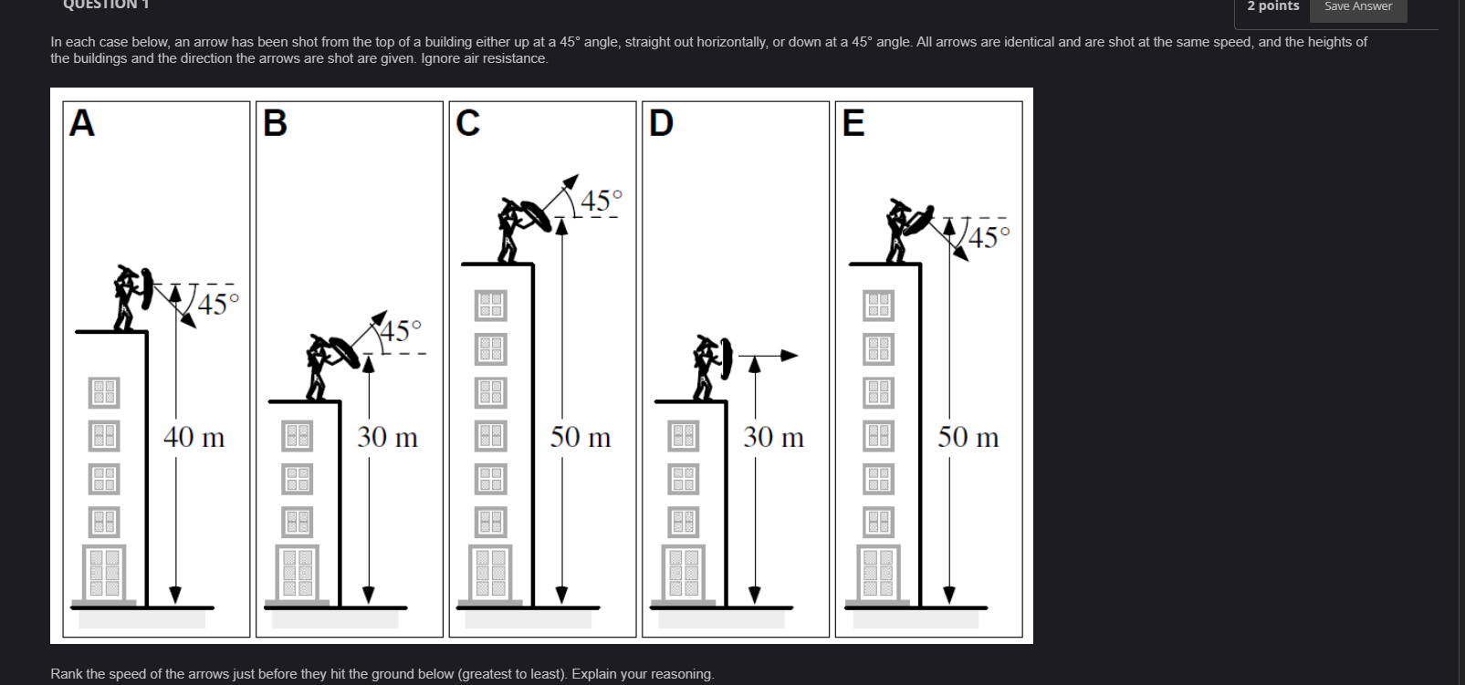 2 points Save Answer In each case below, an arrow has been