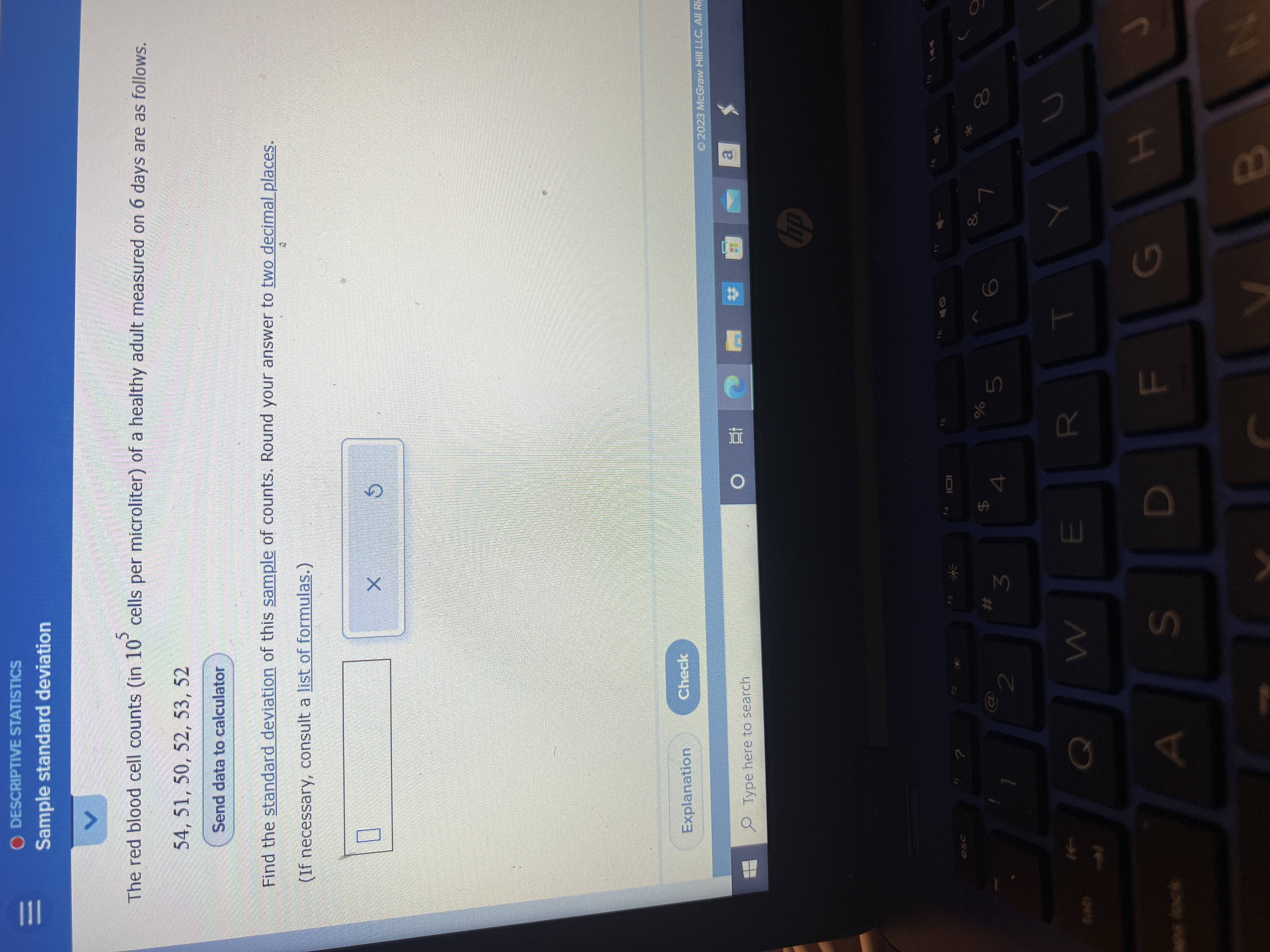 111 DESCRIPTIVE STATISTICS Sample standard deviation The red blood cell counts (in