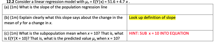 12.2 Consider a linear regression model with y = E(Y|x) = 51.6
