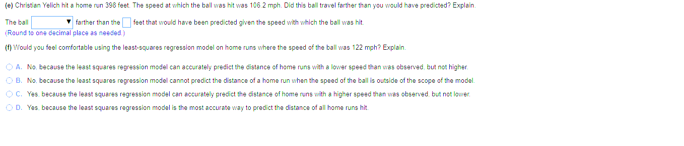 (in miles per hour) and the distance it traveled (in feet) for