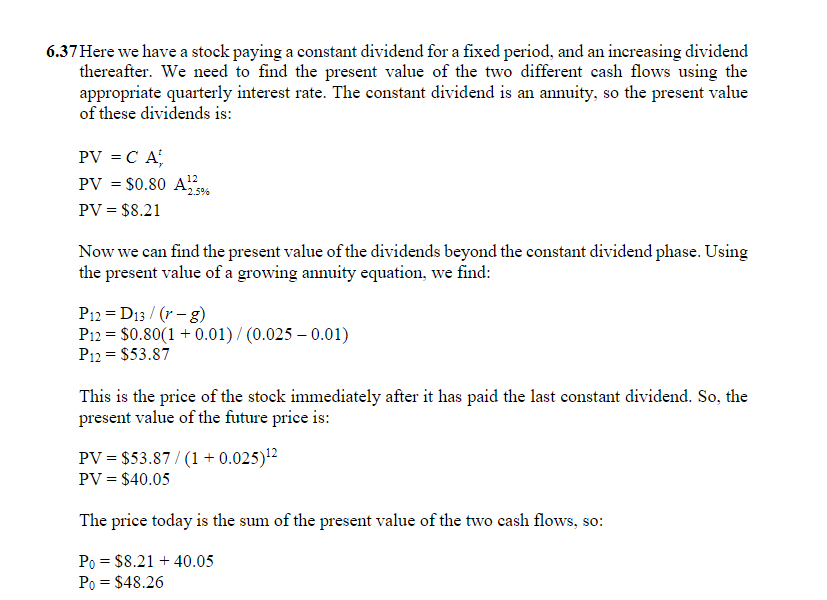 6.37 Pasqually Mineral Water Inc. will pay a quarterly dividend per share