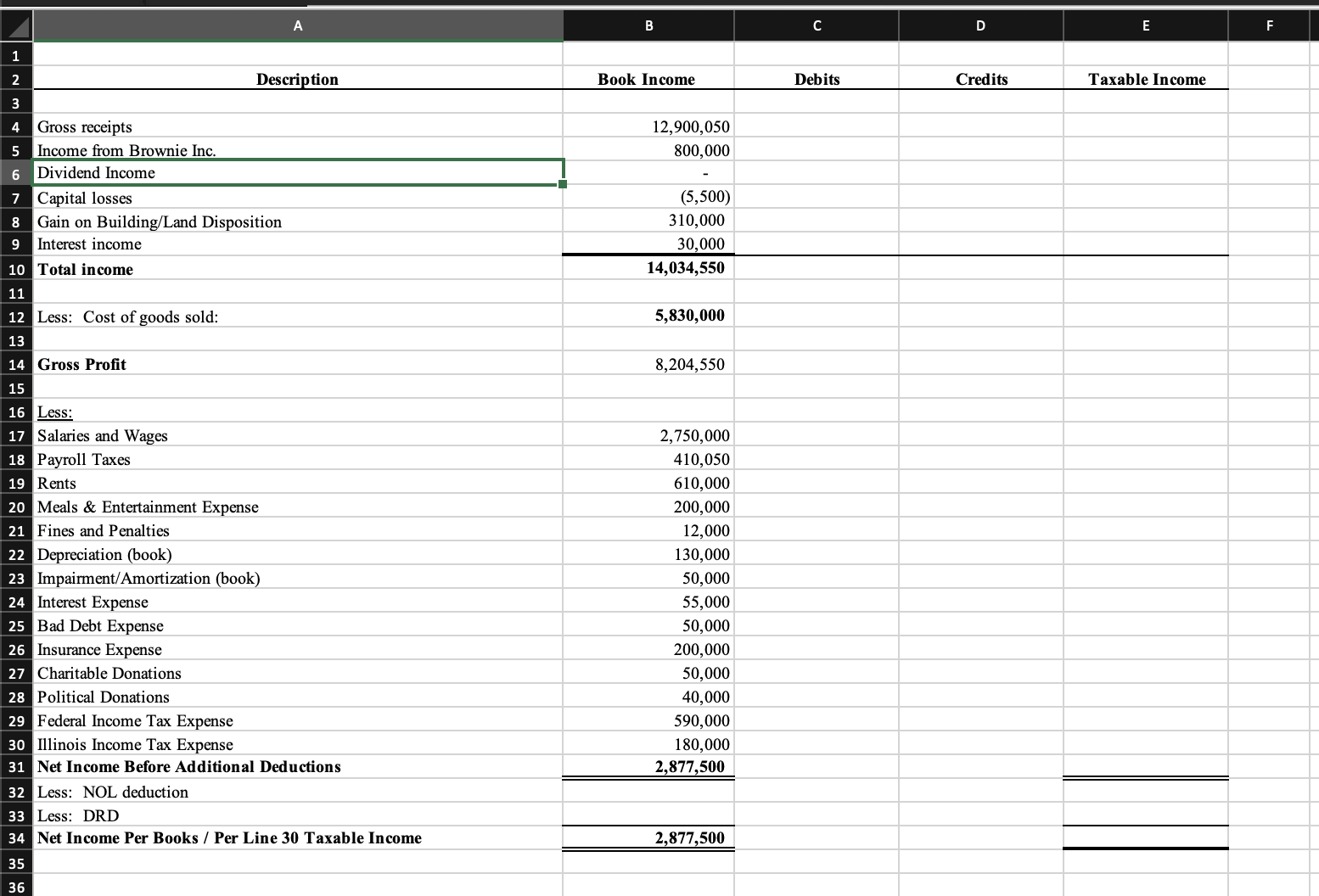 12345 Gross receipts Income from Brownie Inc. 6 Dividend Income 7 Capital