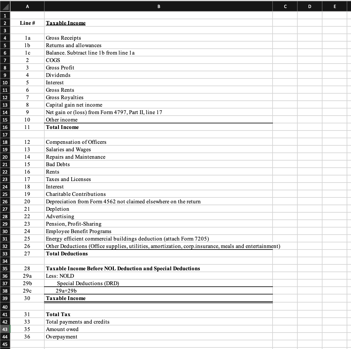 losses A B C D Description Book Income 12,900,050 800,000 (5,500) 8