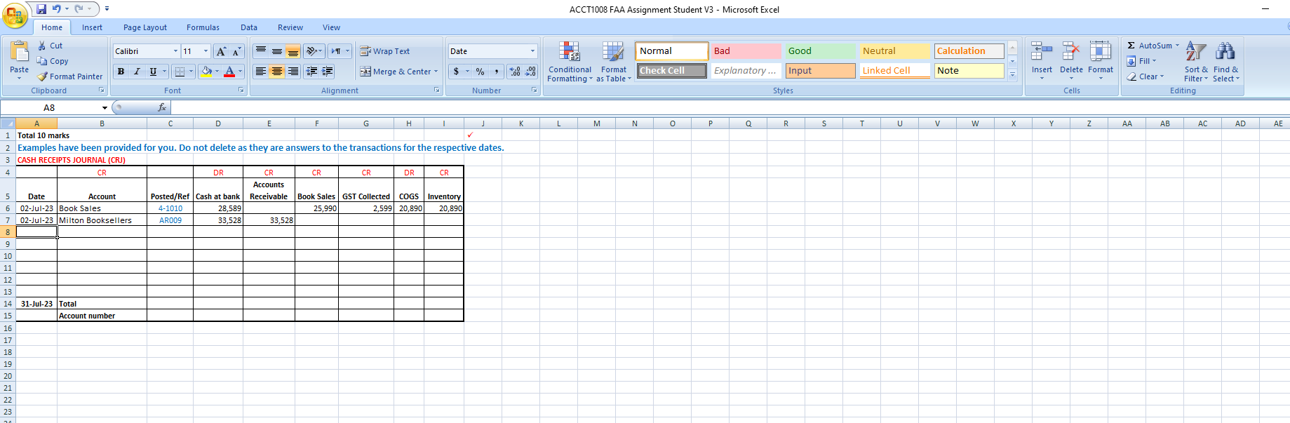 own. 4) Students are required to upload the completed Excel file to