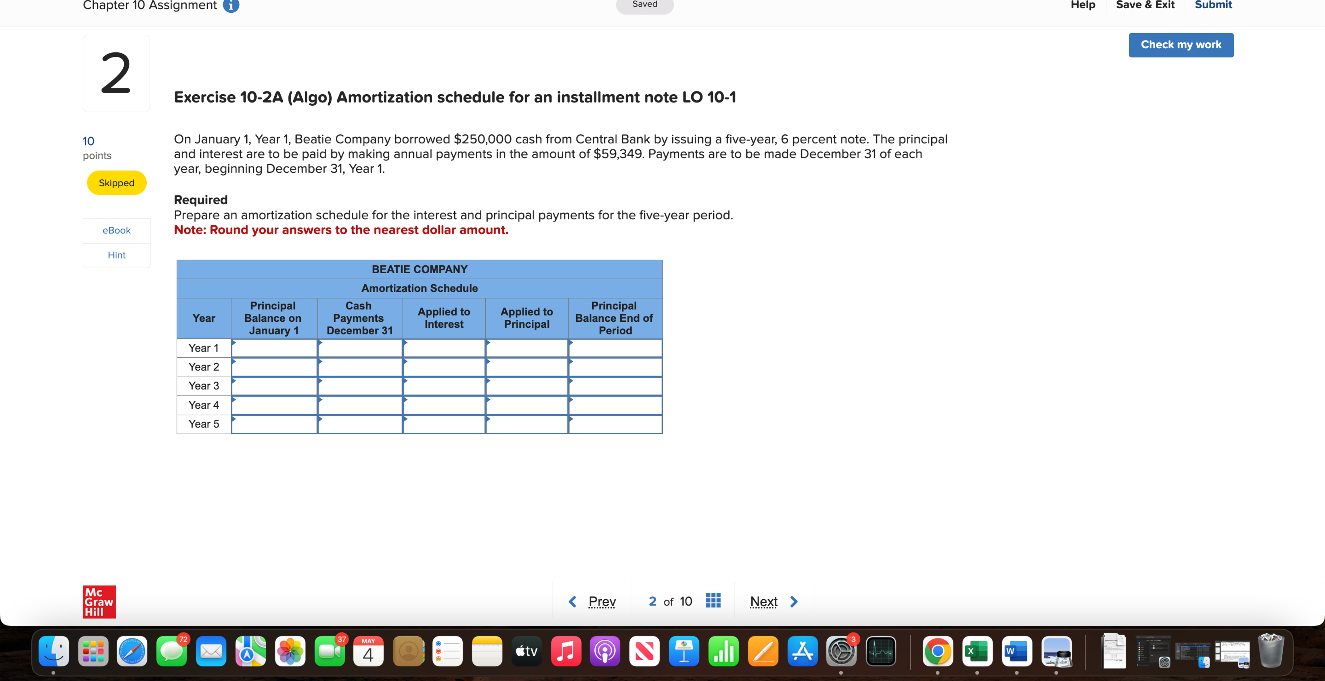 Chapter 10 Assignment 2 10 points Skipped eBook Hint Mc Graw Hill