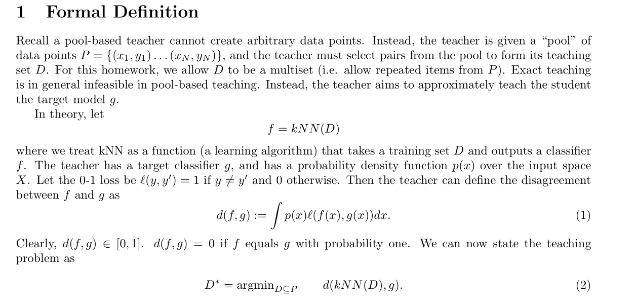 1 Formal Definition Recall a pool-based teacher cannot create arbitrary data points.