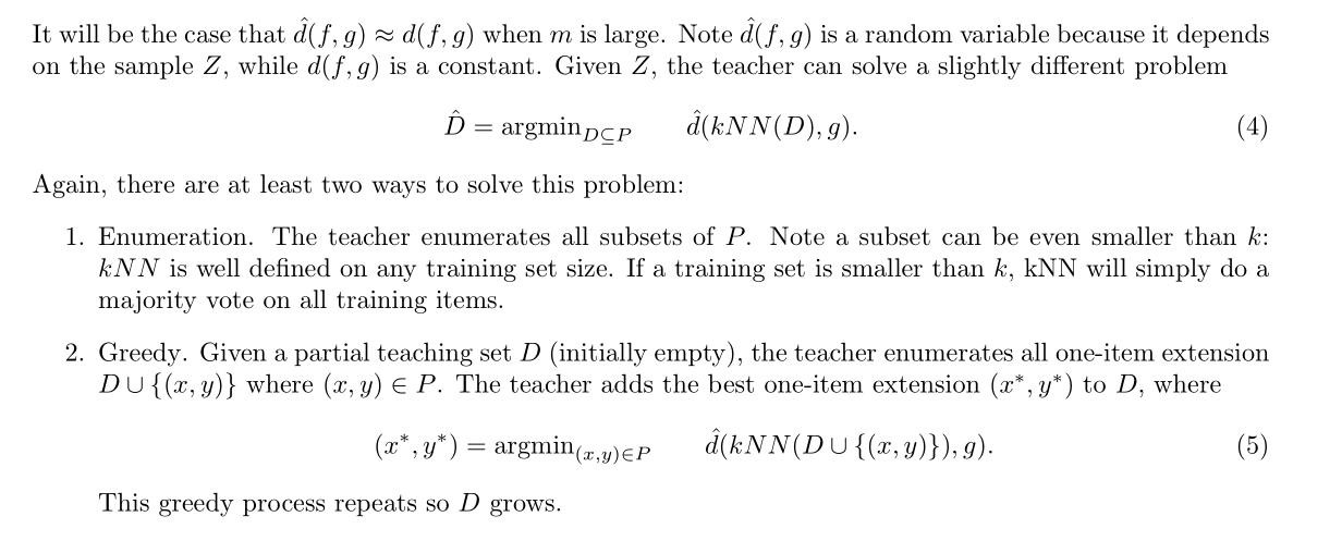 {(x1,y1)... (xN, YN)}, and the teacher must select pairs from the pool