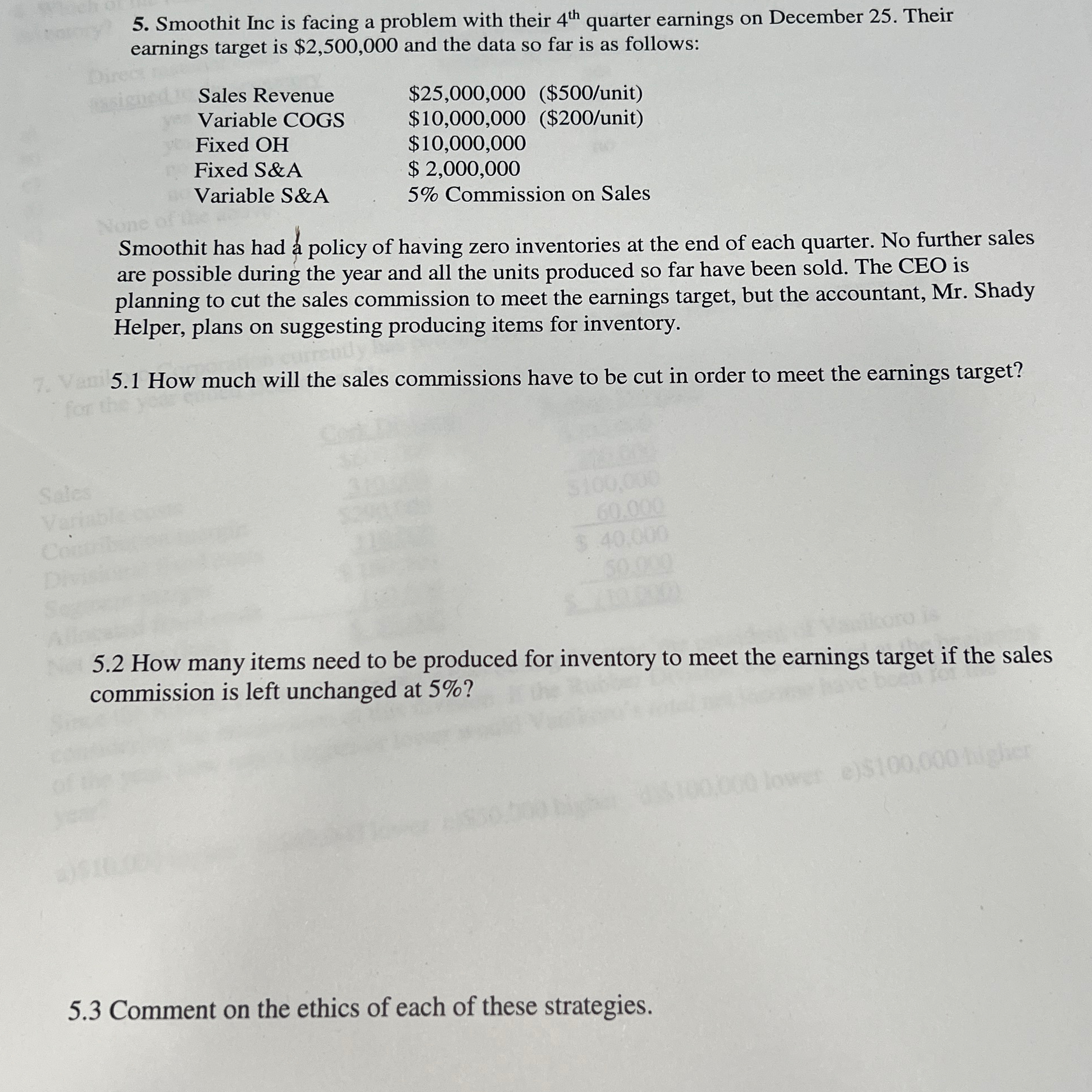 5. Smoothit Inc is facing a problem with their 4th quarter earnings
