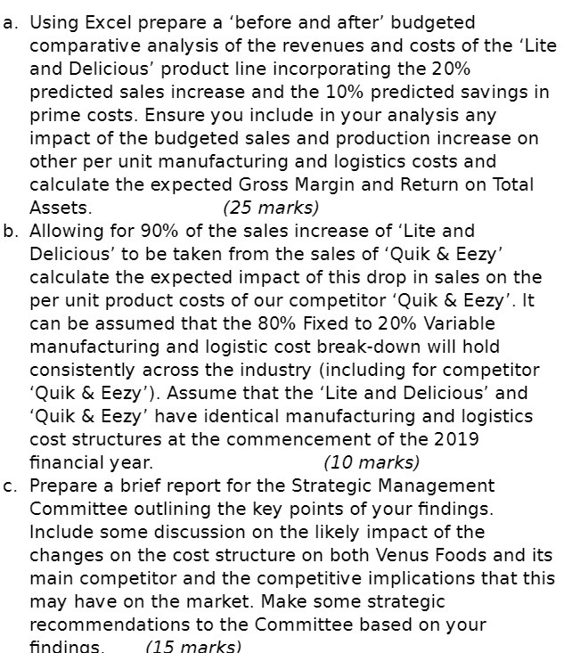 a. Using Excel prepare a 'before and after' budgeted comparative analysis of
