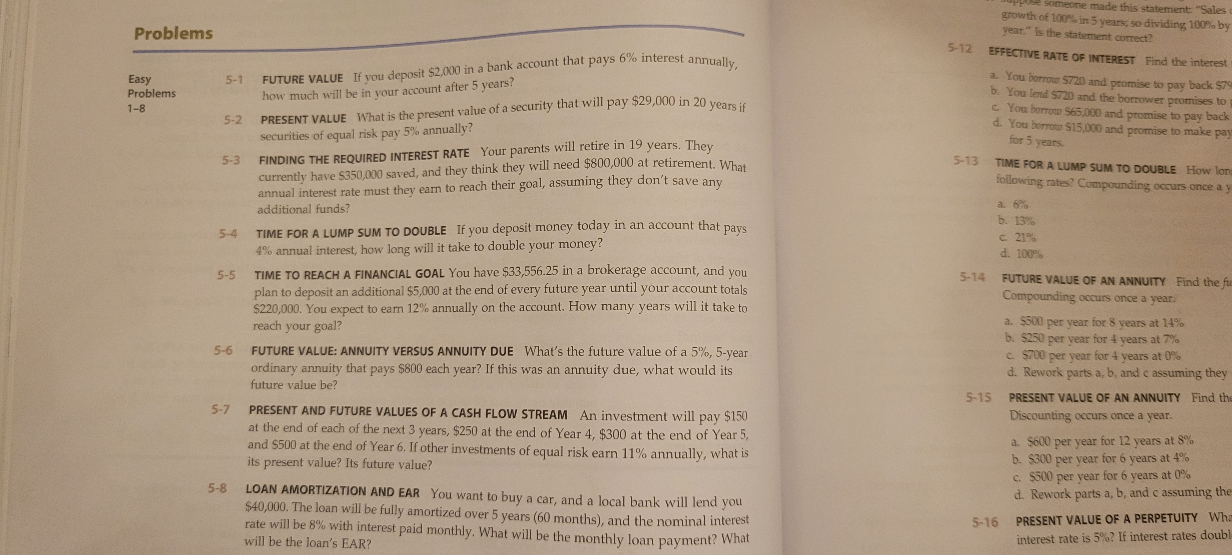 Problems Easy Problems 5-1 1-8 5-2 5-3 FUTURE VALUE If you deposit