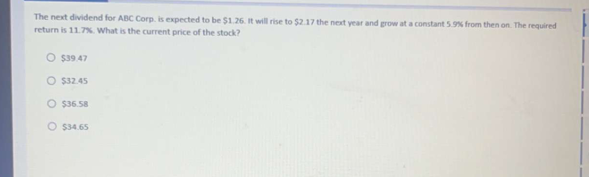The next dividend for ABC Corp. is expected to be $1.26. It