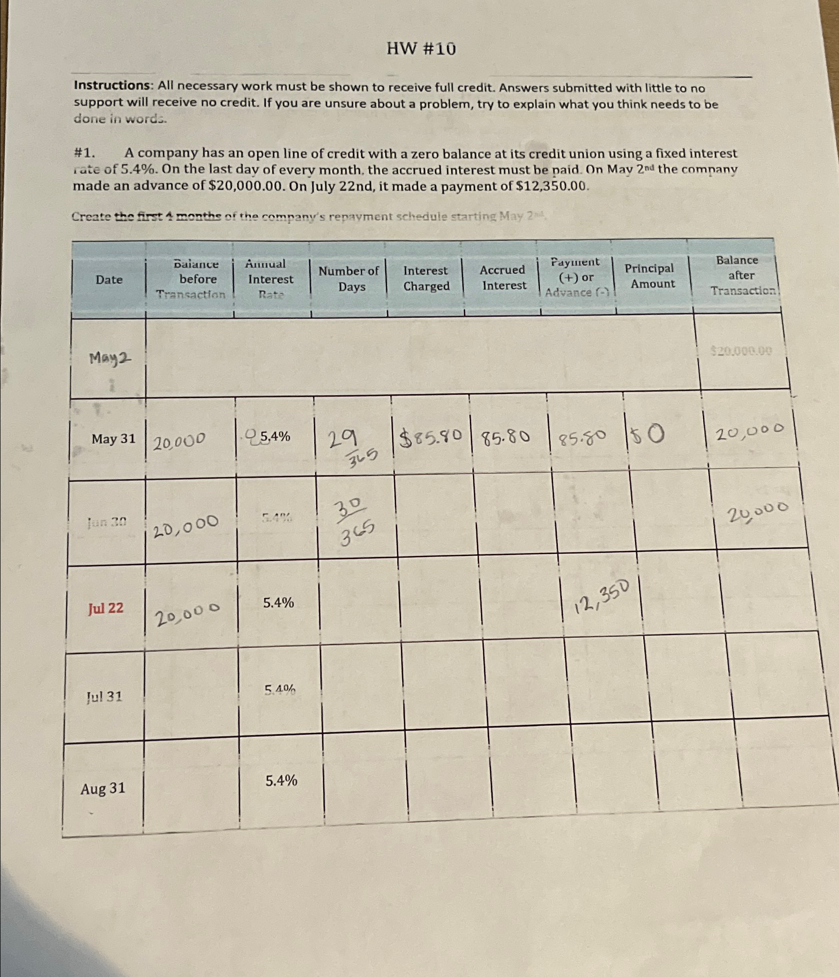 HW #10 Instructions: All necessary work must be shown to receive full