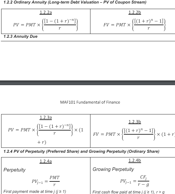 PV and Implied Yield) 1.1.1a. FV PV = 1+ixt 1.1.1c. 1 FV