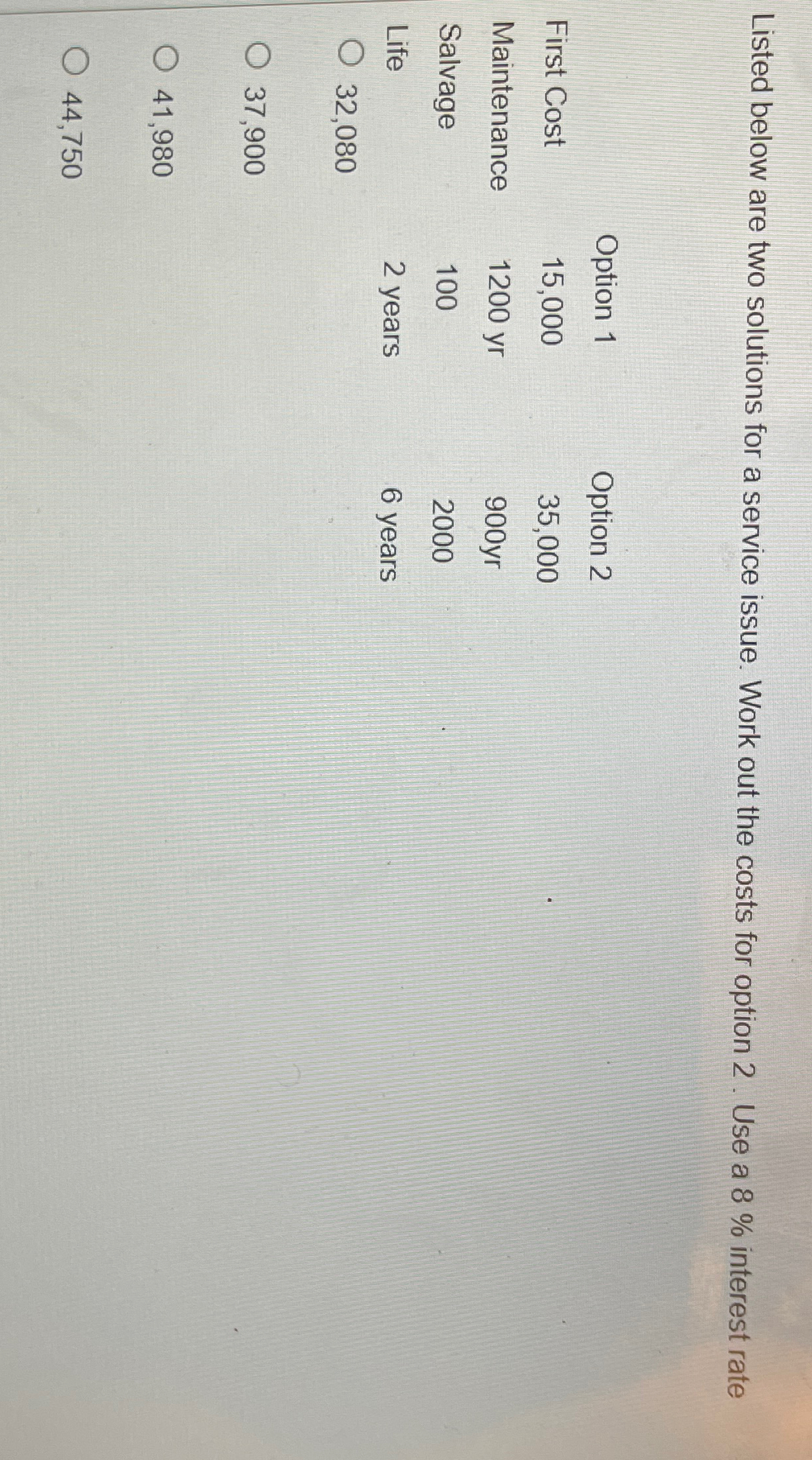 Listed below are two solutions for a service issue. Work out the
