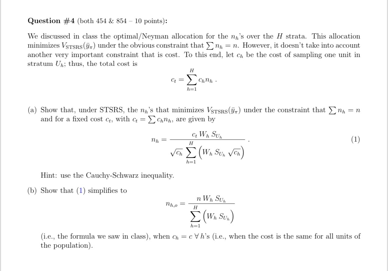 Question #4 (both 454 & 854 - 10 points): We discussed in