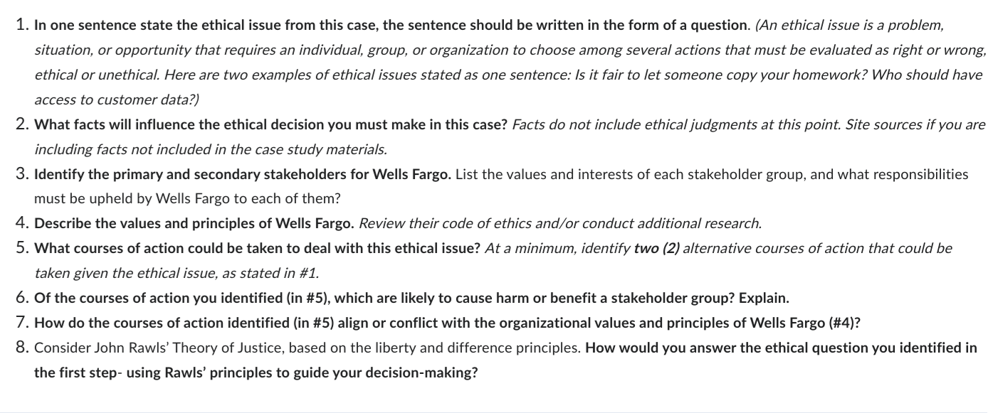 1. In one sentence state the ethical issue from this case, the