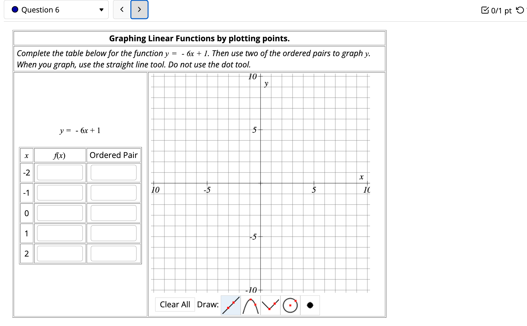 below for the function = 3x+4. Then use two of the ordered