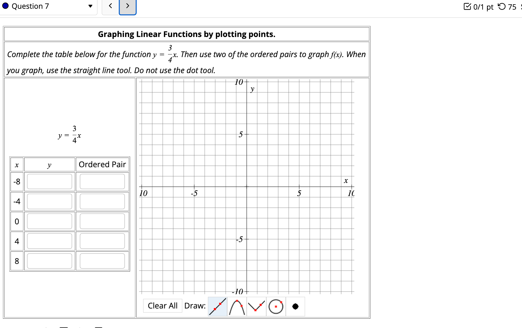 pairs to graph . When you graph, use the straight line tool.