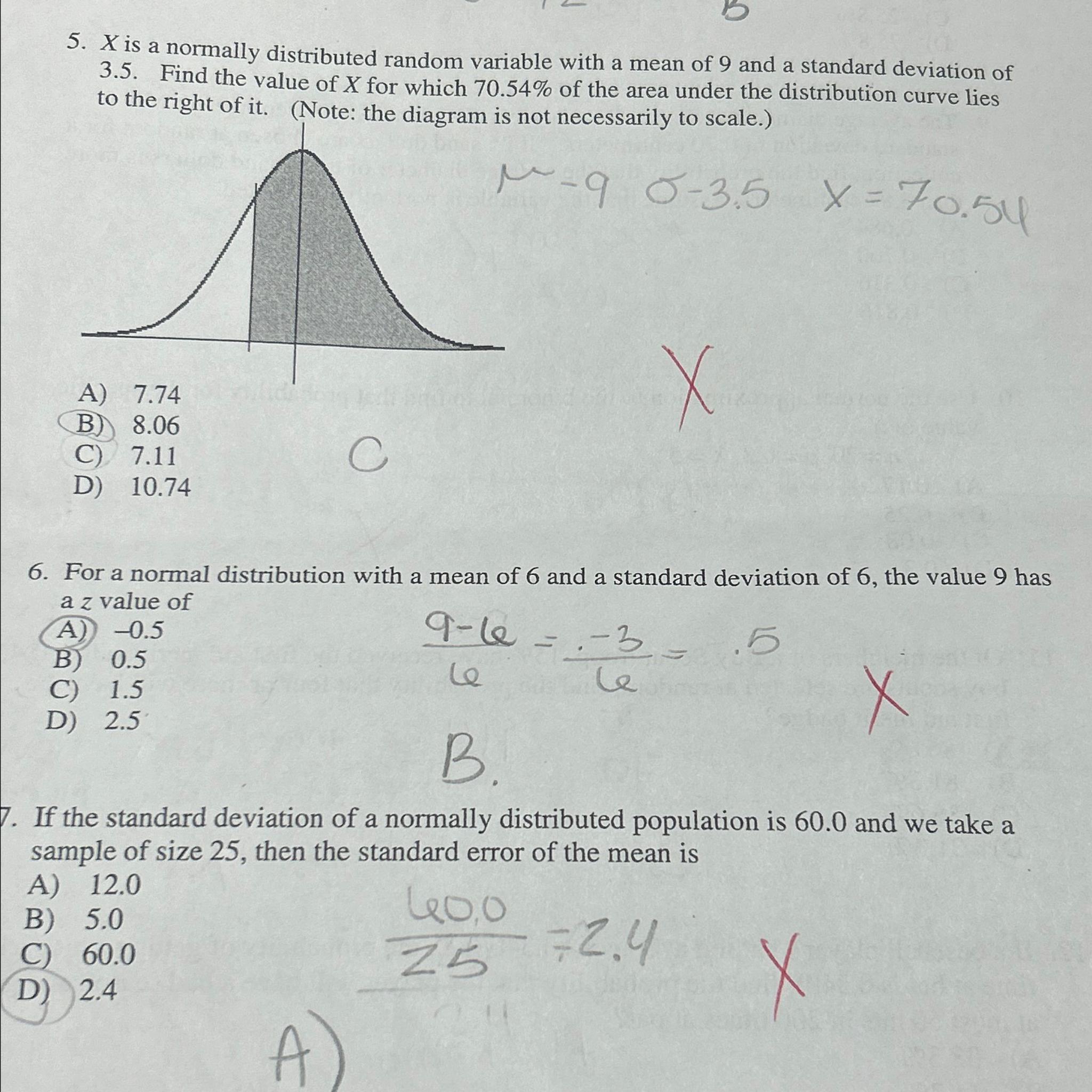 5. X is a normally distributed random variable with a mean of
