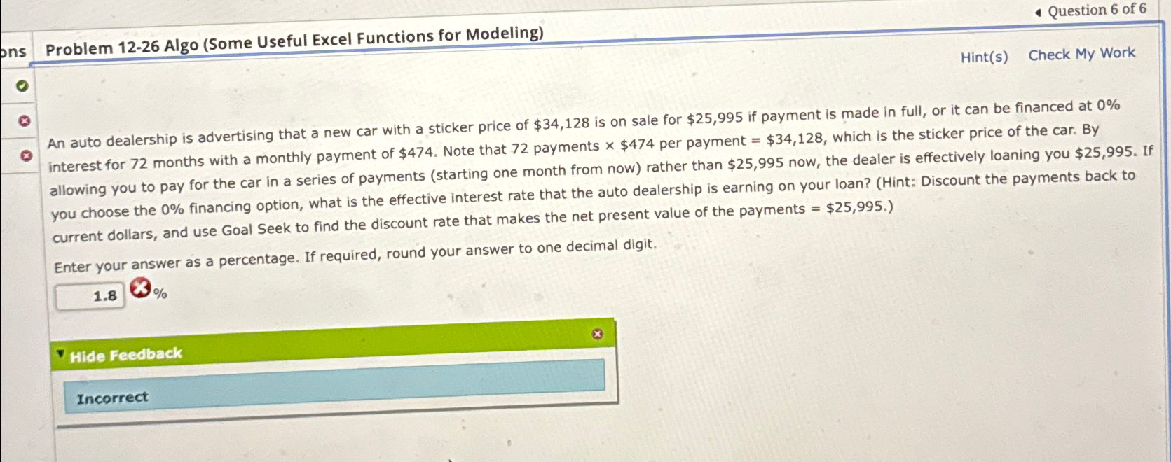 ons Problem 12-26 Algo (Some Useful Excel Functions for Modeling) Question 6