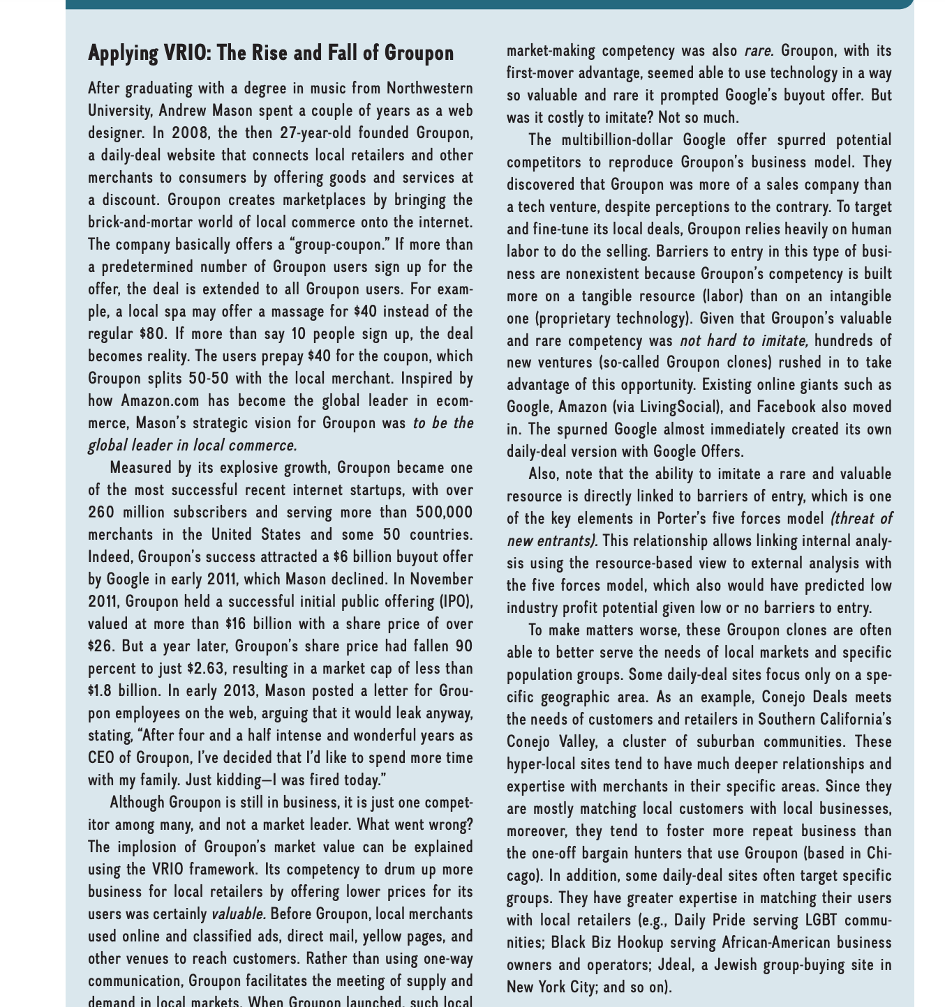 textbook, pages 109-110). Does Groupon have resources and capabilities? What are they,