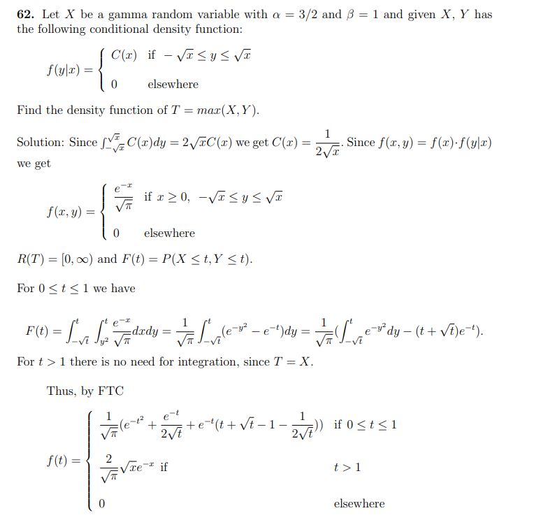 62. Let X be a gamma random variable with a = 3/2