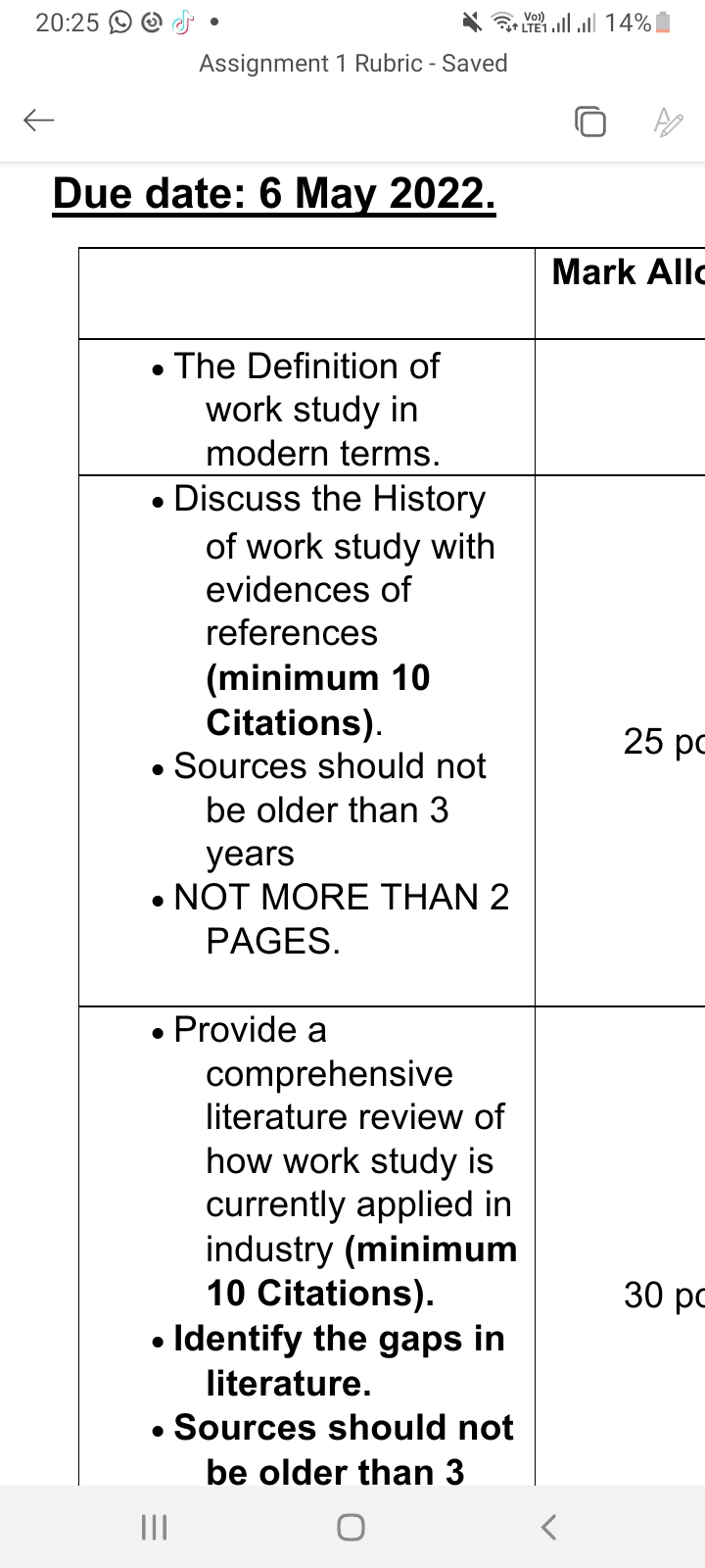 20:25 14%| Assignment 1 Rubric - Saved Due date: 6 May 2022.