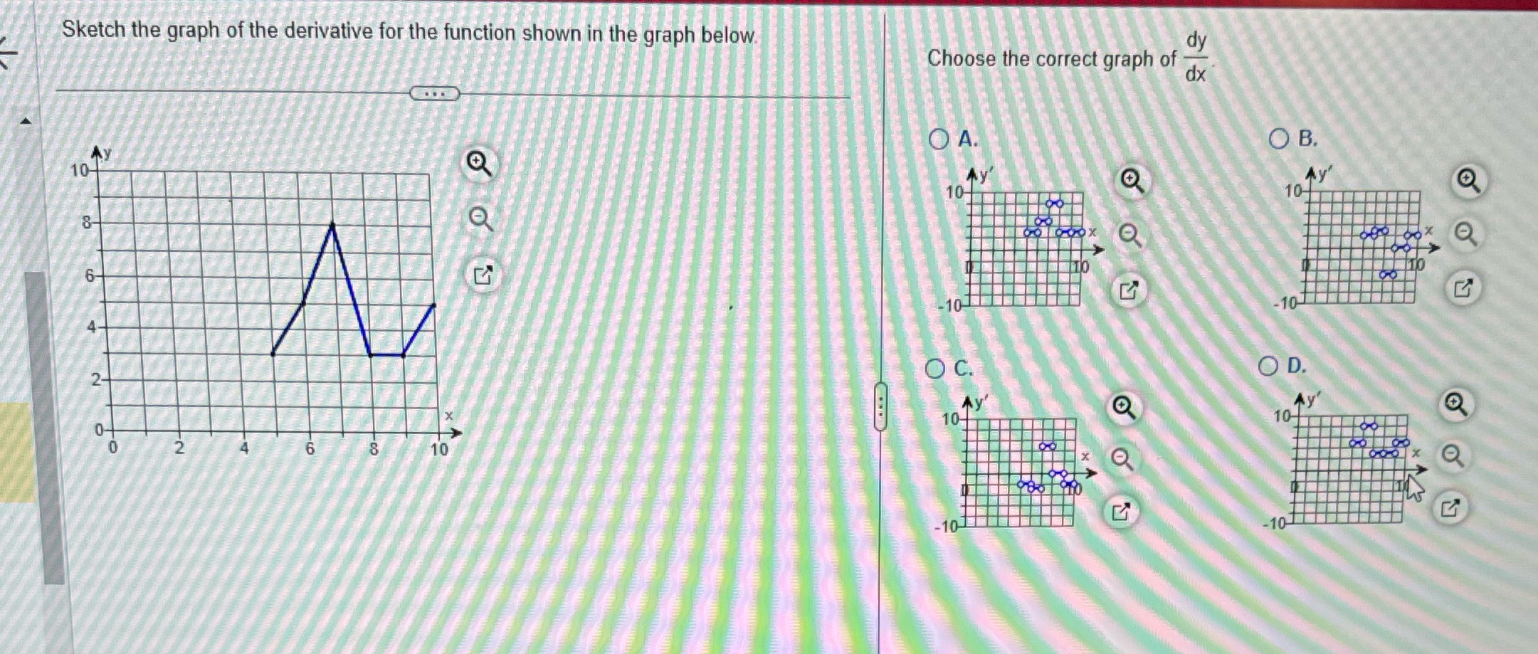 Sketch the graph of the derivative for the function shown in the