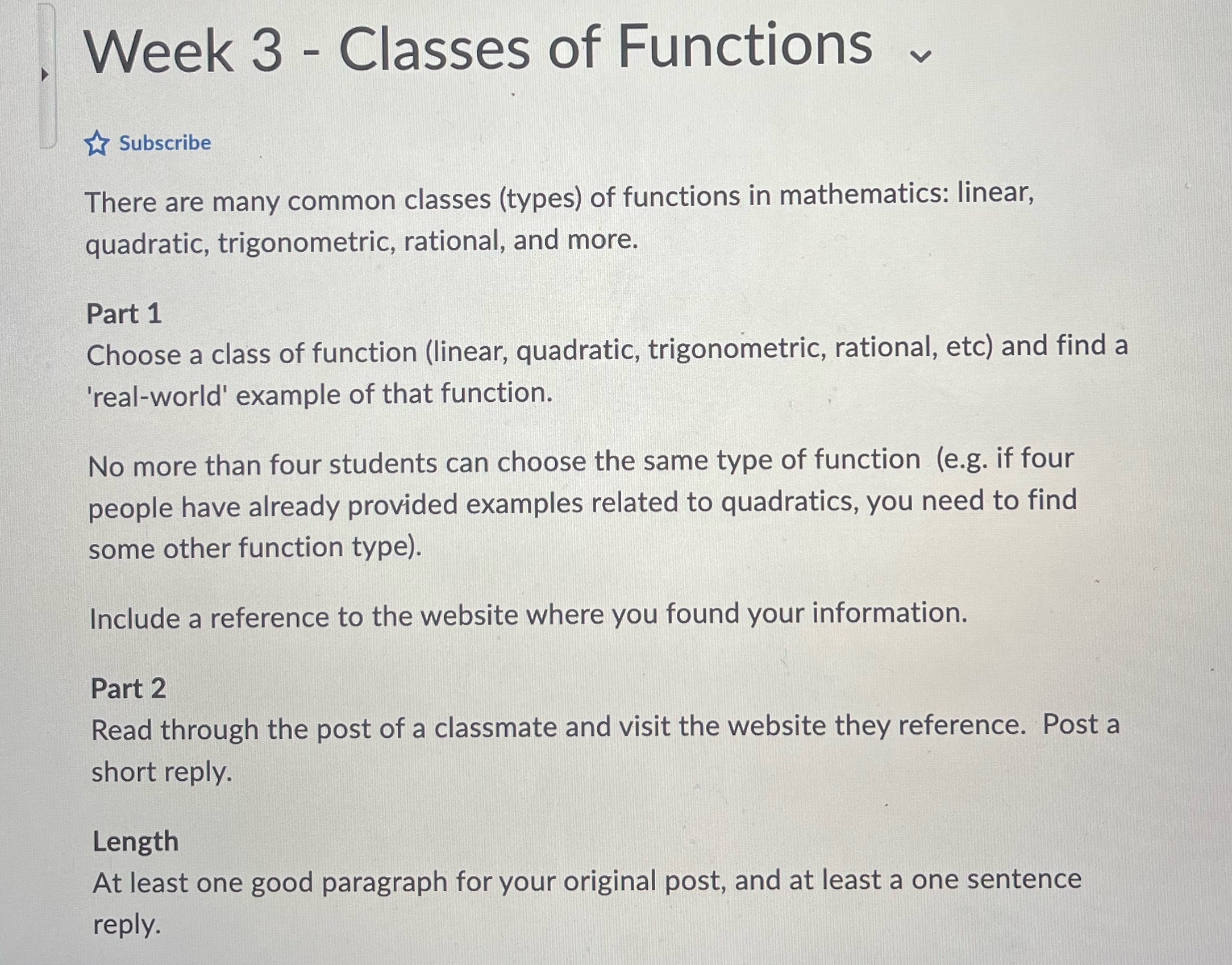 Week 3 Classes of Functions - Subscribe There are many common classes