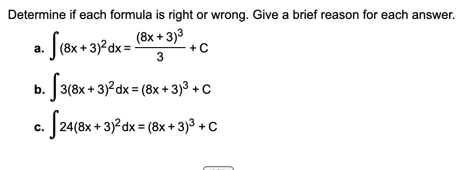 Determine if each formula is right or wrong. Give a brief reason