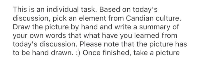 This is an individual task. Based on today's discussion, pick an element