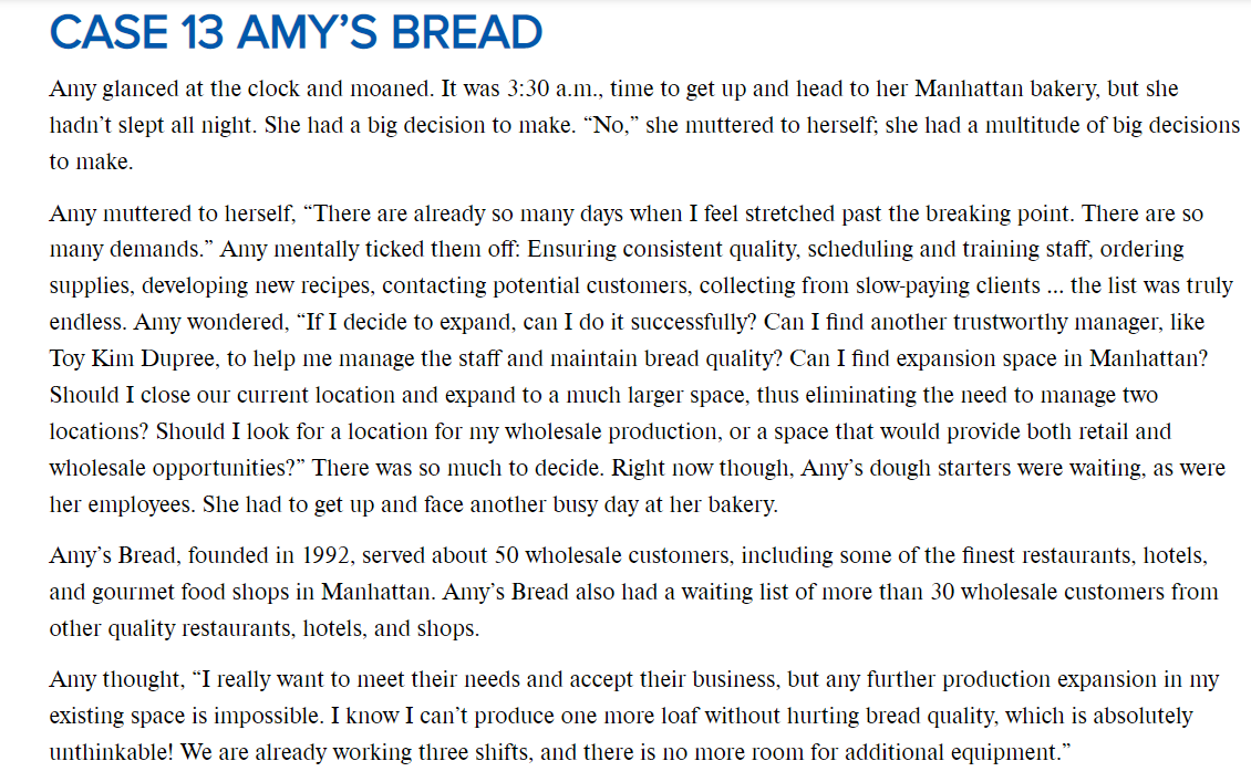 CASE 13 AMY'S BREAD Amy glanced at the clock and moaned. It