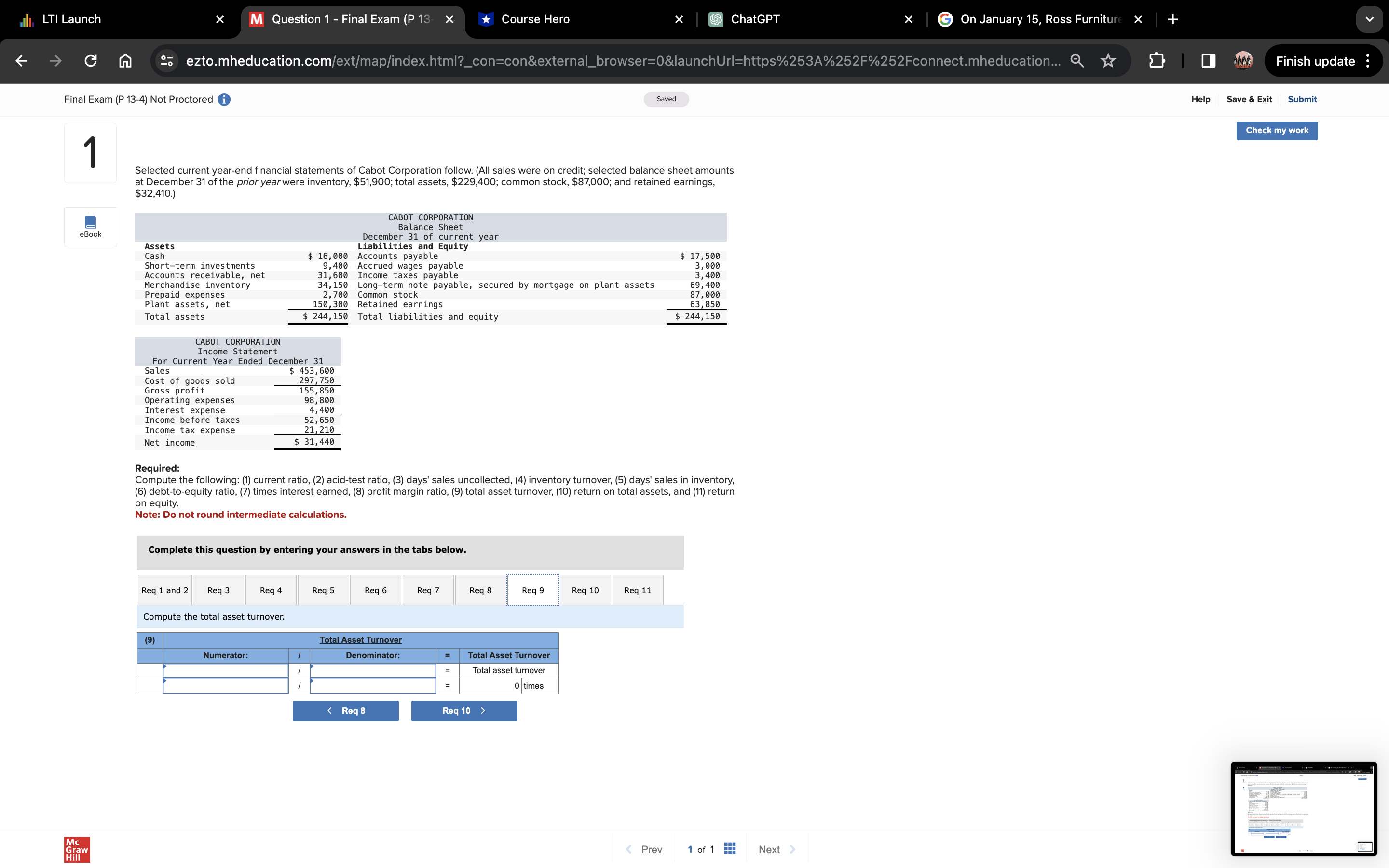 net Total assets CABOT CORPORATION Income Statement CABOT CORPORATION Balance Sheet December