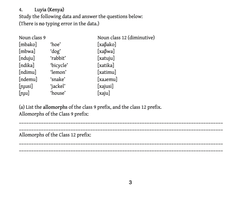 4. Luyia (Kenya) Study the following data and answer the questions below: