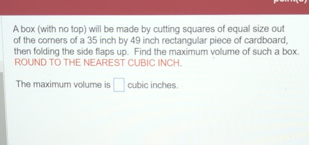 A box (with no top) will be made by cutting squares of